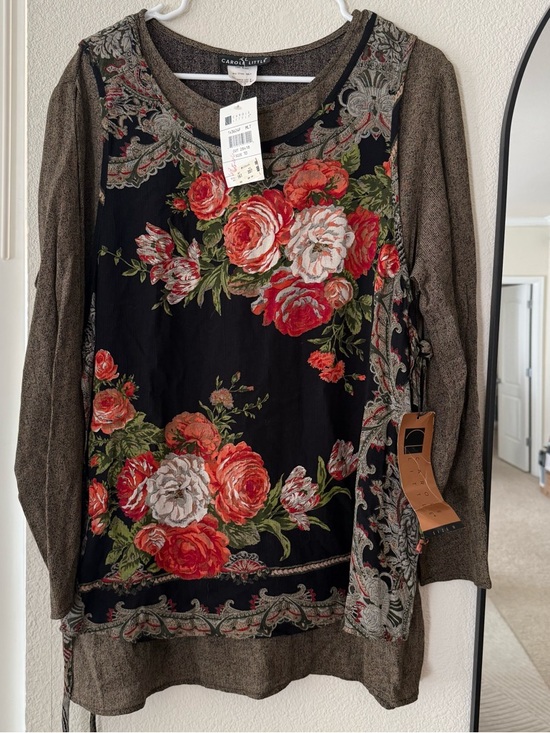 Carole Little Tops - Carole Little Floral Boho Tunic Top Size 10 Sheer Overlay Cottagecore New Hippie